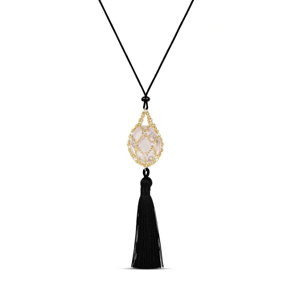 Crystal Net Tassel Necklace Gold